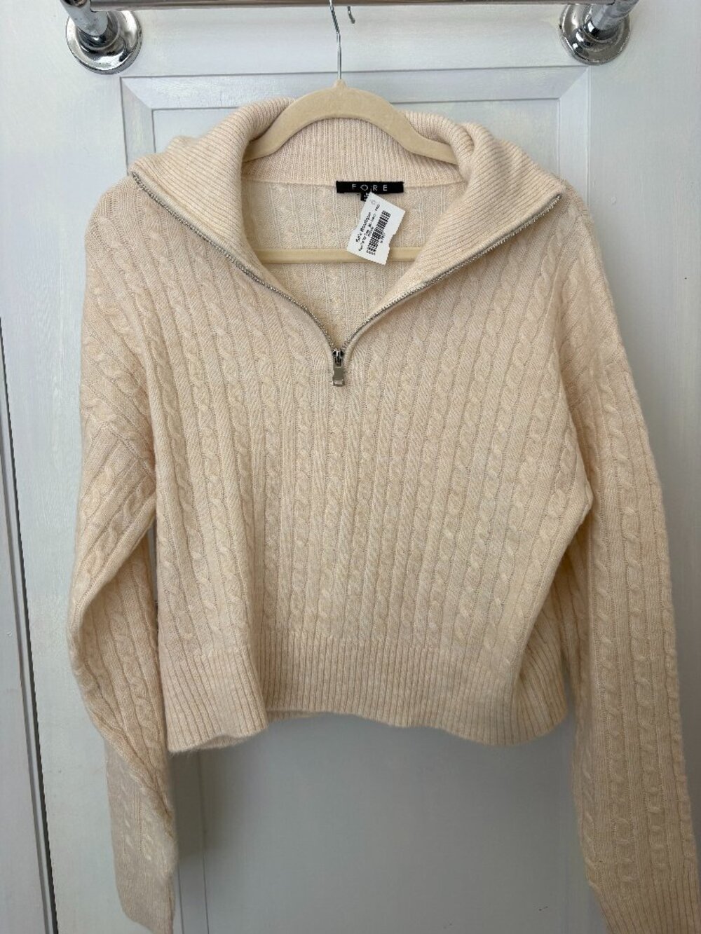 FORE Ivory Cable Knit Quarter Zip Sweater Size M NWT